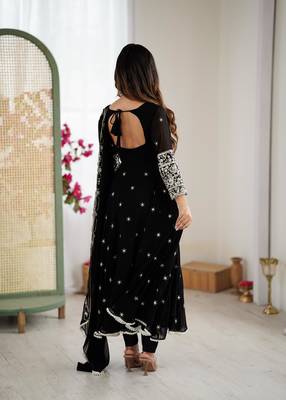 Black faux georgette embroidered anarkali set 5