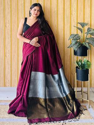 burgundy cotton blend saree with blouse piece 1