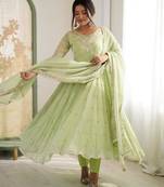 Light-green faux georgette embroidered anarkali set