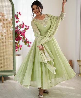 Light-green faux georgette embroidered anarkali set 3