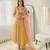 Yellow silk blend embroidered flared gown set