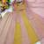 Yellow silk blend embroidered flared gown set