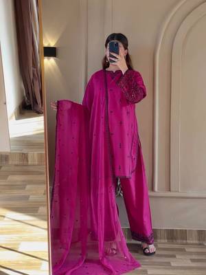 Rani-pink cotton poly embroidered farshi salwar set 2