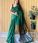 green cotton blend plain saree