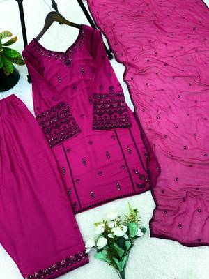 Rani-pink cotton poly embroidered farshi salwar set 4