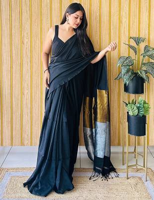 black women solid cotton blend khadi saree 2