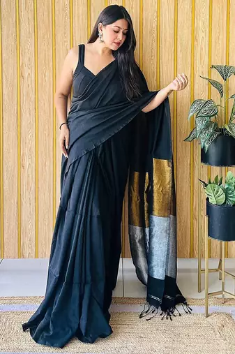 black women solid cotton blend khadi saree