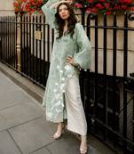 Green silk blend embroidered kurta set