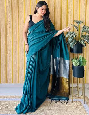 teal cotton blend khadi saree 2