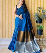 teal cotton blend saree with blouse piece