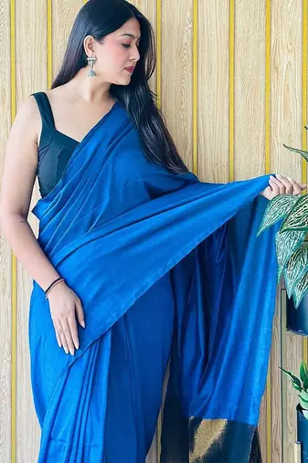 teal cotton blend saree with blouse piece