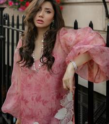 Pink organza embroidered kurta set