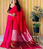 pink cotton blend khadi saree with blouse