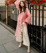 Pink organza embroidered kurta set