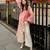 Pink organza embroidered kurta set
