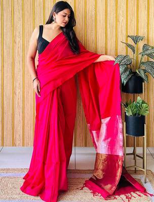pink cotton blend khadi saree with blouse 2
