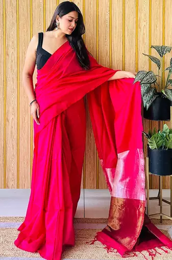 pink cotton blend khadi saree with blouse