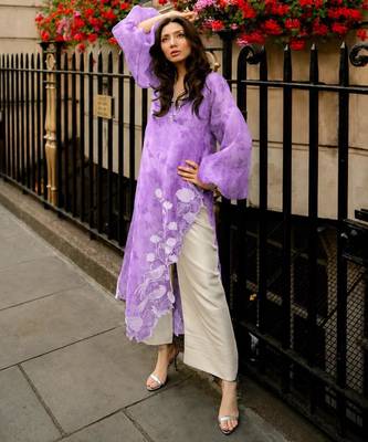 Purple organza embroidered kurta set 1