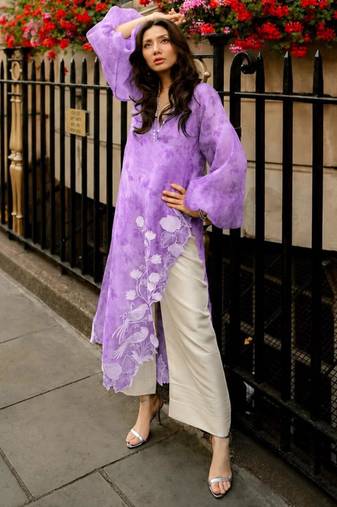 Purple organza embroidered kurta set