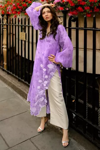 Purple organza embroidered kurta set