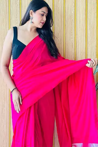 pink cotton blend khadi saree with blouse