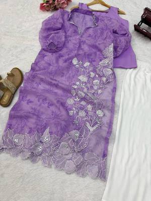 Purple organza embroidered kurta set 2