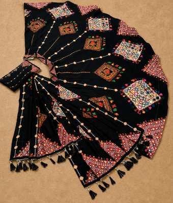 black mirror work cotton navratri lehenga choli 5
