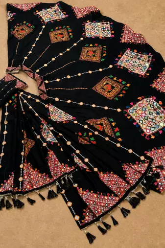 black mirror work cotton navratri lehenga choli