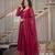 Red silk blend embroidered flared gown set
