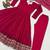 Red silk blend embroidered flared gown set