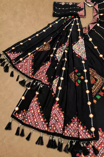 black mirror work cotton navratri lehenga choli