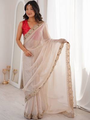 off white off white satin ethnic embellished party wear matching blouse sarees 3