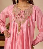 Pink silk blend embroidered sharara set
