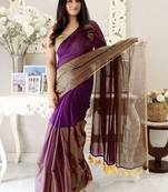 purple striped cotton blend saree