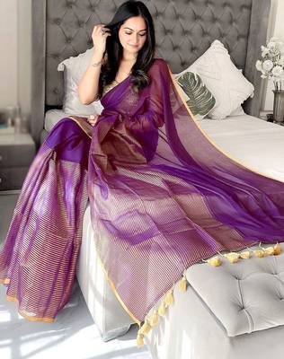 purple striped cotton blend saree 2