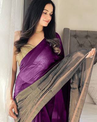 purple striped cotton blend saree 3