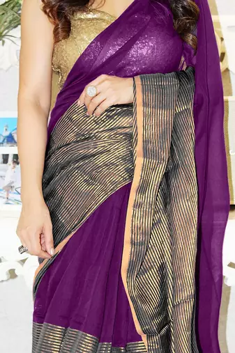purple striped cotton blend saree