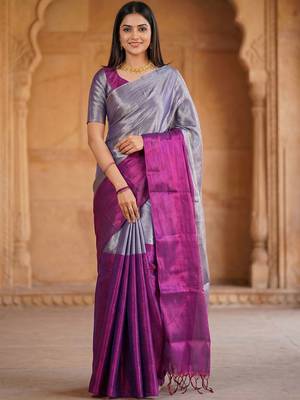 Purple woven design tissue kasavu saree 1