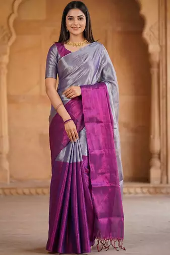 Purple woven design tissue kasavu saree