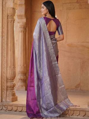 Purple woven design tissue kasavu saree 2