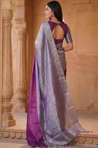 Purple woven design tissue kasavu saree