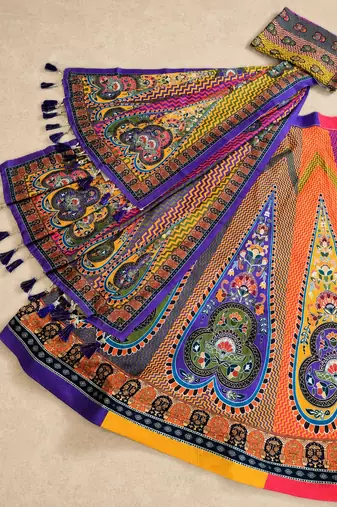multicolor geometric print cotton navratri lehenga choli