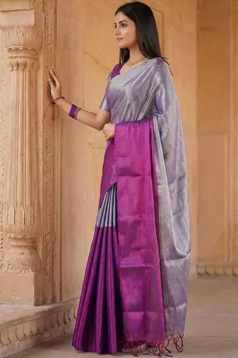 Purple woven design tissue kasavu saree