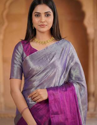 Purple woven design tissue kasavu saree 4