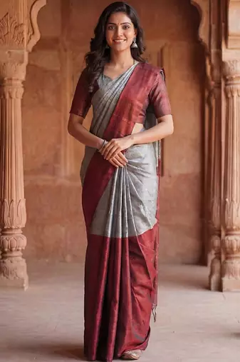 Silver tissue kasavu saree