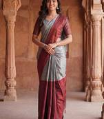 Silver tissue kasavu saree