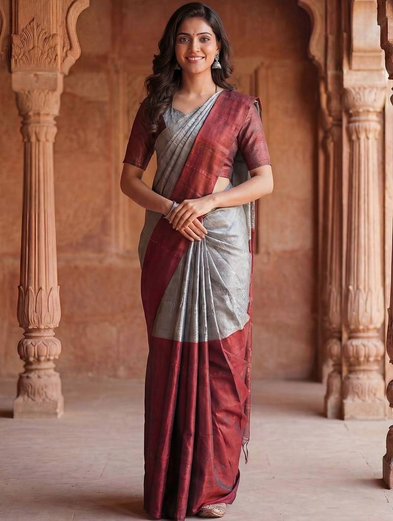 Silver tissue kasavu saree
