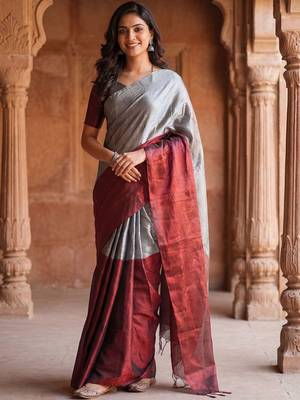 Silver tissue kasavu saree 3