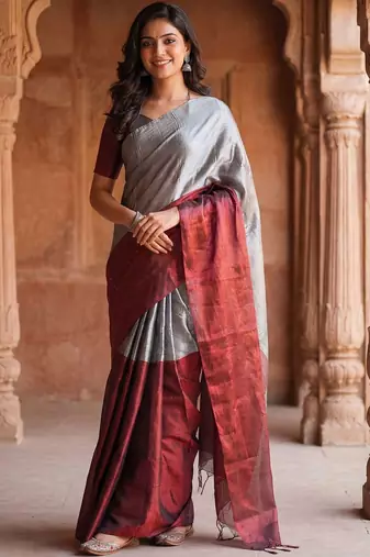 Silver tissue kasavu saree
