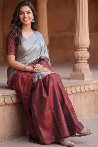 Silver tissue kasavu saree